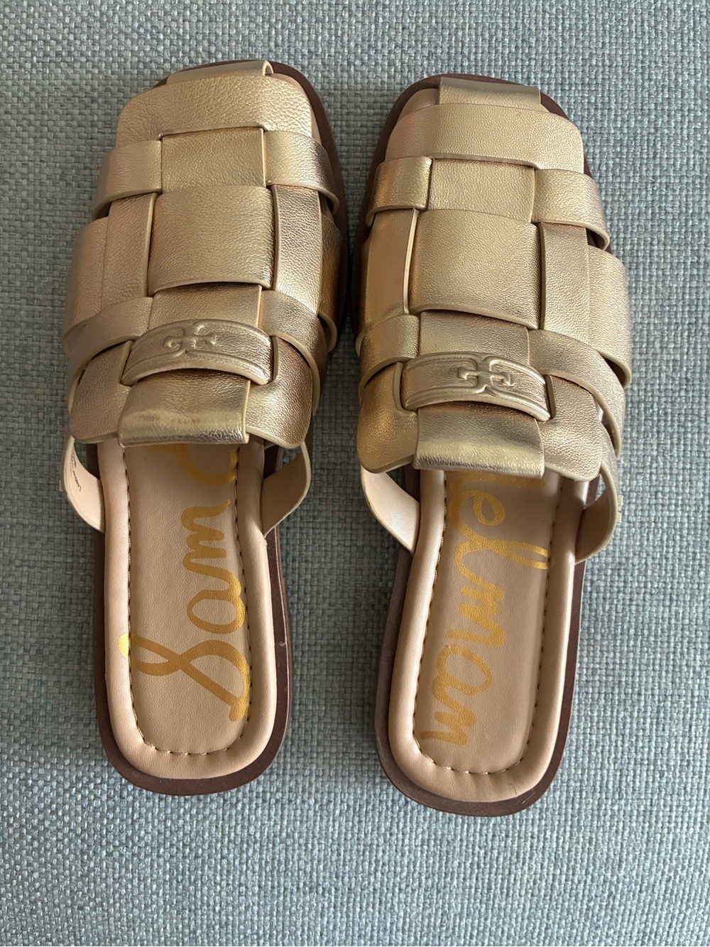 Sam Edelman Gold Woven Slide Mules